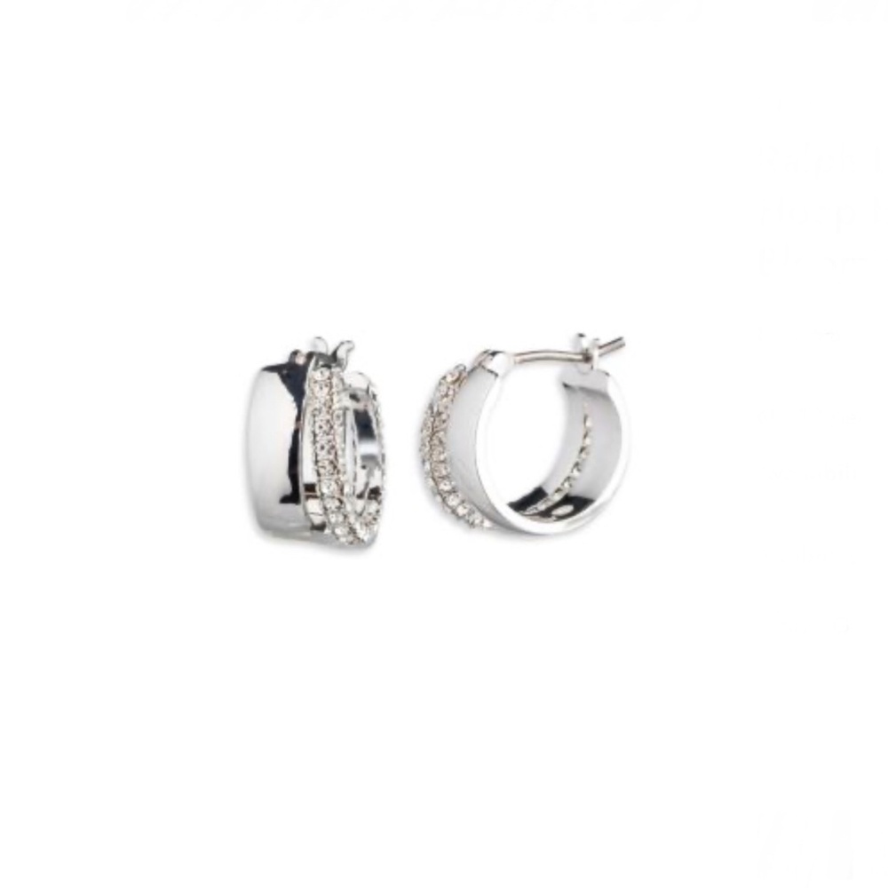 Lauren Ralph Lauren Silver-Tone Small Pavé Split-Hoop Earrings